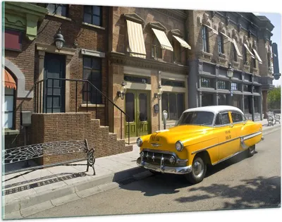 Produktbild von Bilder auf glas - Amerikanisches auto klassisch stadt - 120x80cm - Glasbilder - Wandbilder - Kunstdruck - Wanddekoration aus Glas - Glas Bilder - Wandbild auf Glas - GAA120x80-2569