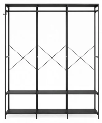 Produktbild von Kleiderständer mit Kleiderstange und Regalen | Schwarz | 141x40x180 cm