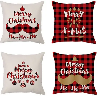 Produktbild von 4er-Set Weihnachtsthema Beige Farbe Dekorativer Dekokissenbezug Kissenbezug 18 x 18 Zoll 45 x 45 cm (Set 2)