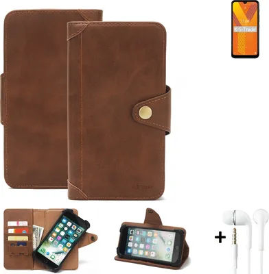 Produktbild von K-S-Trade Handyhülle + Kopfhörer für Wiko Y62 Schutz Hülle Walletcase Bookstyle Tasche Case Handytasche Wallet Flipcase Cover PolyurethanBraun (1x)