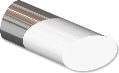 Produktbild von Interdeco Endstücke Schräge (Bicolor) für Gardinenstangen 20 mm Ø, Chrom / Weiß, Modell Verano (Packung 2 Stück)