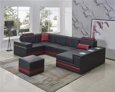 Produktbild von Ecksofa U Form Polster Couch Ledersofa + Hocker