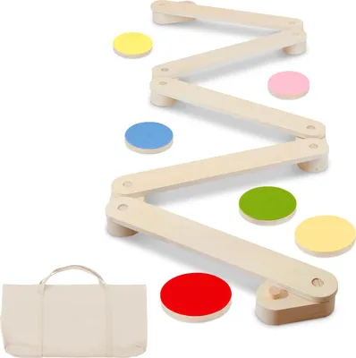 Immagine prodotto di Trave d'equilibrio TolleTour per bambini, trave d'equilibrio in legno con pietre d'equilibrio e borsa per il trasporto, giocattolo per la coordinazione e la stabilità