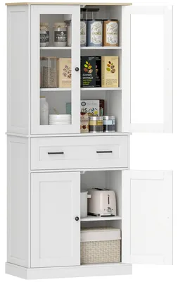 Produktbild von HOMCOM Küchenschrank Hochschrank mit Schublade, verstellbaren Einlegeböden Creme