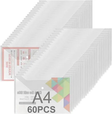 Immagine prodotto di Custodia per documenti A4, 60 pezzi, trasparente, con chiusura a bottone, per l'ufficio