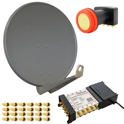 Produktbild von PremiumX SAT Anlage Deluxe 85cm Alu Anthrazit Multischalter 5/8 Quattro LNB