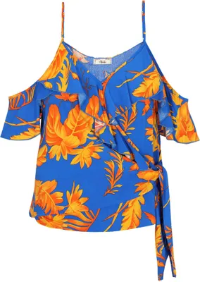 Produktbild von Damen Top Wickel-Look V-Ausschnitt blau Größe L