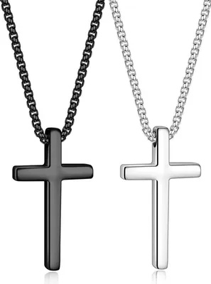 Produktbild von Edelstahl Kreuz Halskette Set Schwarz Silber 56.0 Zentimeter