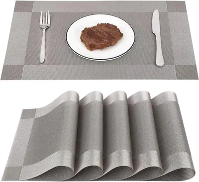 Produktbild von PromoHome® Graue PVC Platzsets Set aus 6 - 45x30 cm - rutschfest, hitzebeständig, waschbar