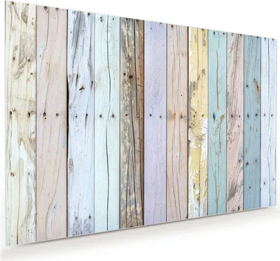 Produktbild von Glasbild 90x60cm in XXL für Wohnzimmer, Schlafzimmer Motiv Bunte Holzplanken