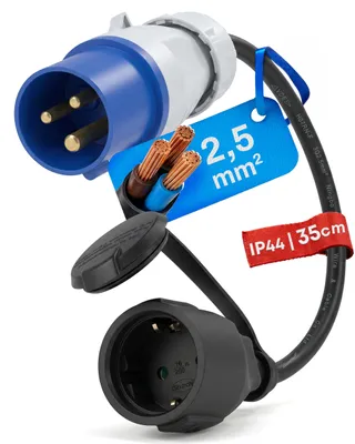 Zdjęcie produktu dla Adapter CEE, wtyk CEE do gniazda Schuko, długość 35 cm