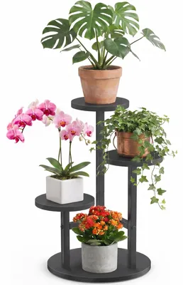 Image de Elzusha - Étagère à plantes d'intérieur, 3 niveaux - Support métallique pour pots de fleurs, pour plusieurs plantes - Noir