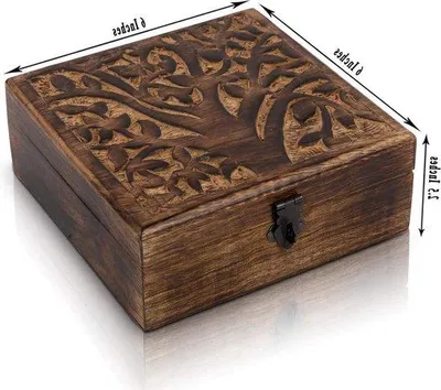 Produktbild von Famanu Schmuckbox mit Lebensbaum-Schnitzerei - 15 x 15 cm
