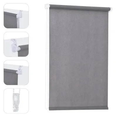 Produktbild von Rollo ohne Bohren 95x130cm GrauVliesstoff Fensterrollo Sichtschutz Lichtdurchlässig Uni Rollo für Fenster