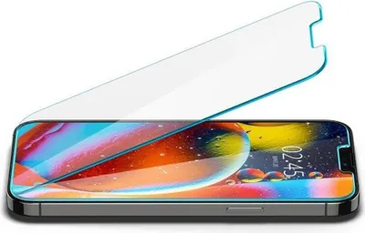 A screen protector is shown being placed on a smartphone.