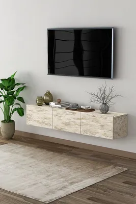 Immagine prodotto di Mobile TV da parete con 3 ante, argento/marmo bianco, 160 x 32 x 30 cm