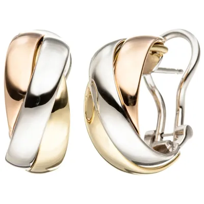 Produktbild von JOBO Creolen 585 Gold Gelbgold Weißgold Rotgold tricolor dreifarbig Ohrringe