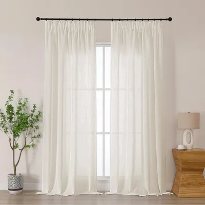 Zdjęcie produktu dla Zasłony z falbaną, imitujące len, kolor beżowy, zestaw 2 sztuk, wymiary 245x140 cm