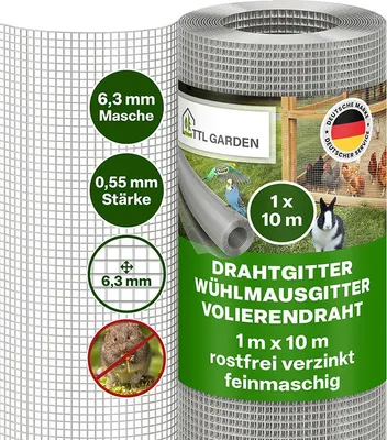 A roll of wire mesh fencing with product information and graphics.