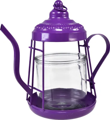 Produktbild von Teelichthalter Windlicht Glas Teekanne Lila Deko Ø15cm H26cm