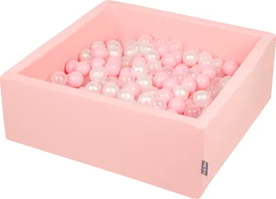 Produktbild von KiddyMoon bällebad 90x30cm/200 bälle ∅ 7cm bällepool mit bunten bällen für babys kinder quadrat, rosa:rosa/perle/transparent