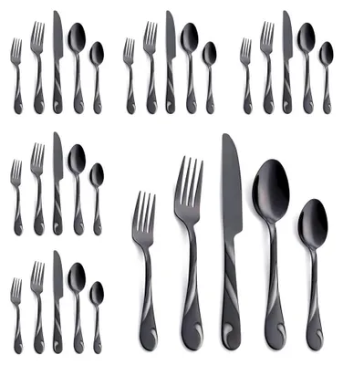Image de Omgoods - Service de table noir et argenté, 30 pièces, pour 6 personnes