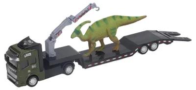 Image de Remorque de transport de dinosaures à l'échelle 1:50, haute fidélité, en alliage, camion porteur, jouet pour enfants, garçons, Parasaurolophus