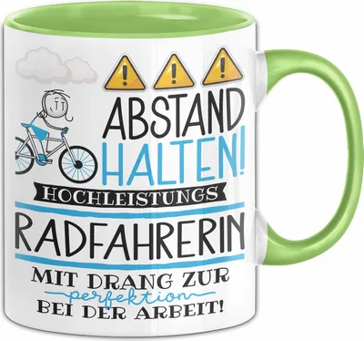 Produktbild von Radfahrerin Tasse Geschenk Lustig Abstand Halten Hochleistungs-Radfahrerin Mit Drang Zur Perfektion Bei Der Arbeit (Grün)