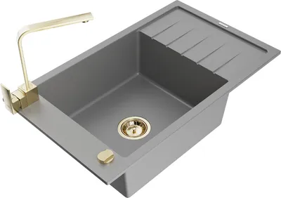 Produktbild von Mexen Elias 1 Becken-Granitspüle mit Abtropffläche und Mischbatterie Rita, Grau - 6511-71-670300-50