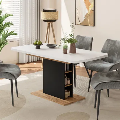 Immagine prodotto di tavolo da pranzo allungabile Vicco Fenaro Rovere bianco/dorato 120 x 80 cm con scomparti aperti, Model 56484