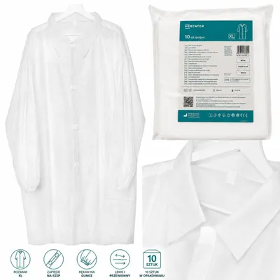 Obrázok produktu pre Jednorazové ochranné oblečenie Mercator, biela farba, 10 kusov. Ochranný laboratórny plášť, productTiles.product.images.aiGenerated