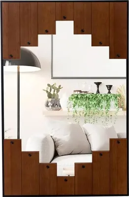 Immagine prodotto di Specchio - Specchio da parete rettangolare - Cornice in legno - 66 x 95 cm - Appendibile in verticale/orizzontale - Stile rustico - Marrone