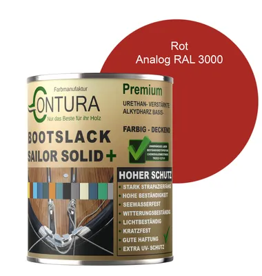 Produktbild von Contura Bootslack 500ml. Farbig Glänzend Yacht- Buntlack Metall Holz GFK Holzlack Schiffslack RAL Boot Farblos - Rot RAL 3000 Analog