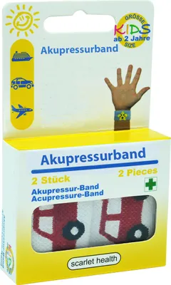 Produktbild von scarlet health | Akupressurband »Sea«, 1 Paar elastische Armbänder zur Anwendung am Handgelenk, für Kinder & Erwachsene – diskreter Reisebegleiter, Farbe:Rot Auto
