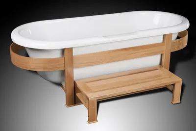 Zdjęcie produktu dla Casa Padrino luksusowa wanna retro biały / kolory naturalne 178 x 76 x wys. 73 cm - Wanna wolnostojąca z drewnianą ramą i stopniem - Meble łazienkowe retro
