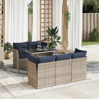 Produktbild von Möbel 6-tlg. Garten-Sofagarnitur mit Kissen Grau Poly Rattan Akazie - Gartenmöbelgarnituren 3326102