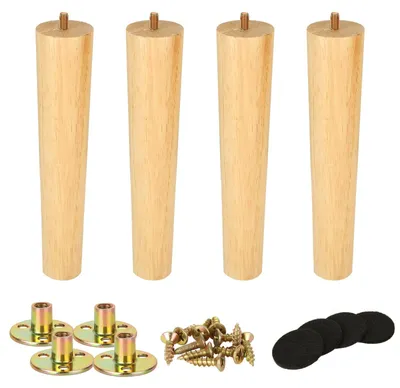 Produktbild von Möbelbeine - Holz-Möbelbeine - 25 cm - Massiv Eichenholz - Ersatzmöbelbeine - Geeignet für Sofas, Schränke, Stühle, Betten