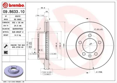 Produktbild von Bremsscheibe BREMBO 09.B633.10
