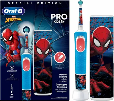 Produktbild von Oral-B Vitality Pro Kids Elektrische Zahnbürste Spiderman blau und rot für Kinder ab 3 Jahren