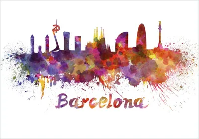 Produktbild von Wallario Poster - Städte als Aquarell - Skyline von Barcelona, Kunstdruck Größe: 70 x 100 cm