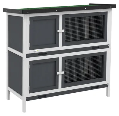 Image de Cage pour animaux - Cage à lapins - Cage pour cobayes - Enclos pour animaux de compagnie - À deux niveaux - Toit résistant aux intempéries