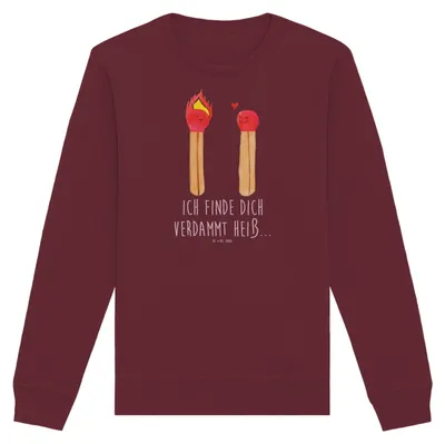 Produktbild von Mr. & Mrs. Panda Organic Pullover Streichhölzer Größe XS - Burgundy - Geschenk, Baumwoll Sweatshirt, Sweater, Liebesbeweis, Pulli, Freundin, Liebesgeschenk