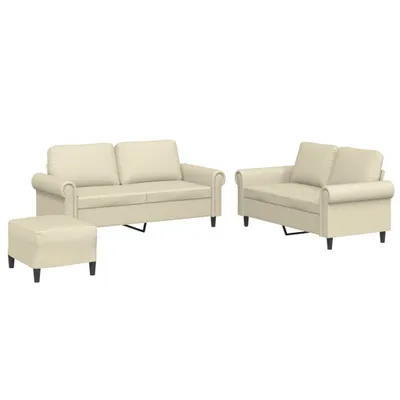 Produktbild von 3-tlg. Sofagarnitur mit Kissen Creme Kunstleder