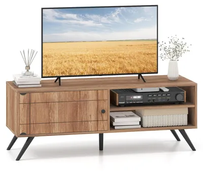 Produktbild von COSTWAY TV Schrank, Fernsehschrank mit Schrank & 2 Fächern, TV Lowboard für Fernseher bis 55 Zoll, Fernsehtisch mit Kabeldurchlass, 120x40x44,5 cm