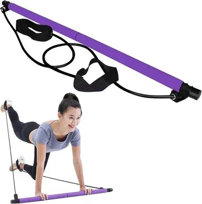 Image de Kit multifonctionnel de barres de Pilates avec bandes de résistance - Pour hommes et femmes - Équipement de fitness à domicile et de yoga