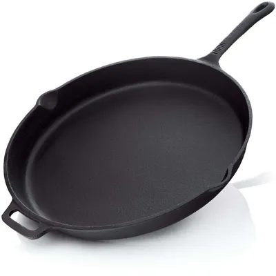 Produktbild von BBQ-Nerd Grillpfanne Ø 40 cm 5750g mit Ausgießer und Griff - Gusseisenpfanne zum Grillen, Rösten, Anbraten - Antihaft-Pfanne Feuerpfanne