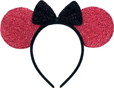 Produktbild von Oblique Unique Haarreif Maus Ohren mit Schleifer Glitzer Haarreifen Mäuschen Mouse für Fasching Karneval Kostüm - rot schwarz