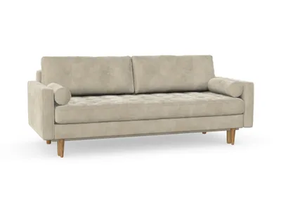 Produktbild von Esme II 3-Sitzer-Sofa mit Schlaffunktion, Massivholzkonstruktion, skandinavischer Stil, gestepptes Sitzkissen, Hohe Beine aus Eichenholz, gewachst, Chenille-Stoff Boston Toffee