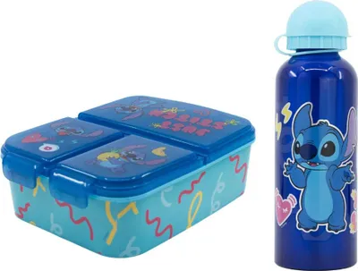 Produktbild von Disney Stitch 2 tlg. Lunch Set Brotdose mit 3 Kammern Alu-Trinkflasche 530 ml
