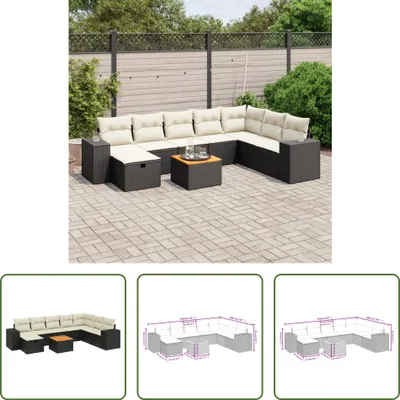 Produktbild von The Living Store 9-tlg. Garten-Sofagarnitur mit Kissen Schwarz Poly Rattan